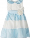 Us Angels Girls 2-6X Peterpan Collar Dress With Contrast Tier Skirt, Ivory/Blue, 4