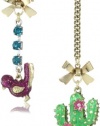 Betsey Johnson Flights of Fancy Bird and Cactus Mismatch Drop Earrings