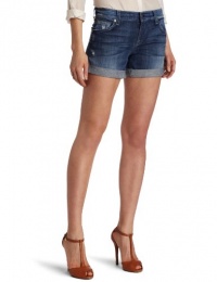7 For All Mankind Women's Relaxed Mid Roll Up Short in Grinded Medium Blue