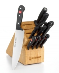 The seasoned gourmet is always one step ahead, a cut above the rest. This stamped knife set is manufactured of the highest quality high-carbon surgical stainless steel – a complete arsenal of sensible cutlery that's sure to hold its razor-sharp, long-lasting edge for many meals to come. Lifetime warranty. The seasoned gourmet is always one step ahead, a cut above the rest. This stamped knife set is manufactured of the highest quality high-carbon surgical stainless steel – a complete arsenal of sensible cutlery that's sure to hold its razor-sharp, long-lasting edge for many meals to come. Lifetime warranty.