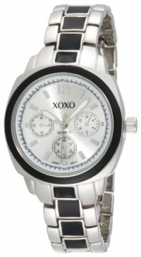 XOXO Women's XO112 Silver Dial Silver-tone and Black Enamel Bracelet Watch