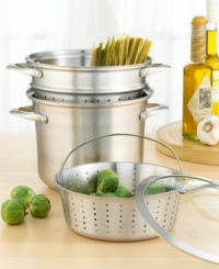 A smooth, versatile multi-pot in sleek and curvy Calphalon® design, for efficient cooking and classy presentation. Crafted from two metals - a heavy-gauge, full aluminum core encased between two layers of stainless steel delivers excellent heat conduction. Domed tempered cover for see-through convenience, and curved handles that will stay cool on the stovetop. 8-quart capacity. Lifetime warranty. A smooth, versatile multi-pot in sleek and curvy Calphalon® design, for efficient cooking and classy presentation. Crafted from two metals - a heavy-gauge, full aluminum core encased between two layers of stainless steel delivers excellent heat conduction. Domed tempered cover for see-through convenience, and curved handles that will stay cool on the stovetop. 8-quart capacity. Lifetime warranty.
