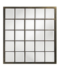 Designed to mimic an old-fashioned window panel, the Superior mirror is comprised of 25 small mirrors. The metal frame is finished in antique black with bronze highlights to achieve the look of aged metal. Designed to mimic an old-fashioned window panel, the Superior mirror is comprised of 25 small mirrors. The metal frame is finished in antique black with bronze highlights to achieve the look of aged metal.