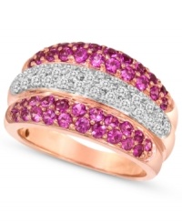 Rows of radiant gems give Le Vian's ring an elegant touch. Crafted from 18k rose gold, the ring dazzles with round-cut pink sapphires (1-1/2 ct. t.w.) and round-cut diamonds (3/8 ct. t.w.). Size 7. Rows of radiant gems give Le Vian's ring an elegant touch. Crafted from 18k rose gold, the ring dazzles with round-cut pink sapphires (1-1/2 ct. t.w.) and round-cut diamonds (3/8 ct. t.w.). Size 7.