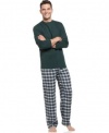 Club Room Men's Cotton Flannel Tartan Plaid Pajama Set, Navy/Green, Medium