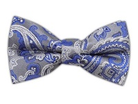 100% Silk Woven Silver Chicago Paisley Self-Tie Bow Tie