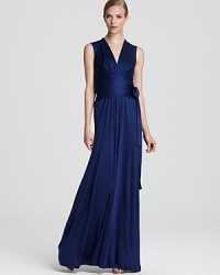 A long and lithe silhouette lends a streamlined look to Issa London's tie-waist maxi. A long and lithe silhouette lends a streamlined look to Issa London's tie-waist maxi.