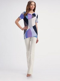 Fluid knit jersey, patterned with a bold signature print and finished with a soft cowl neckline.Cowl necklineShort sleevesViscoseDry cleanMade in Italy of imported fabricModel shown is 5'10 (177cm) wearing US size 4. Fluid knit jersey, patterned with a bold signature print and finished with a soft cowl neckline.Cowl necklineShort sleevesViscoseDry cleanMade in Italy of imported fabricModel shown is 5'10 (177cm) wearing US size 4.