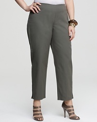 Stretch organic cotton is minimally styled into sleek Eileen Fisher Plus ankle pants for modern versatility. Stretch organic cotton is minimally styled into sleek Eileen Fisher Plus ankle pants for modern versatility.