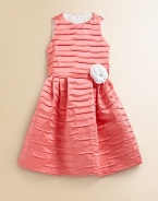 She'll be the belle of the ball in this vivid, pleated frock with rosette detail and plenty of charm.JewelneckSleevelessBack zipperPleated, full skirtPolyesterDry cleanMade in the USA