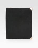 Slip your iPad® into this sleek leather cover, edged with polished hardware.Accommodates all iPad® modelsZip-around closureTwo inside open pockets6 credit card slotsFully lined8½W X 10½H X 3/4DImportedPlease note: iPad® not included