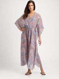 An inspiring paisley-printed, floor-skimming coverup.V-neckDolman sleevesPull-on styleDrawstring waistSilkDry cleanMade in Italy An inspiring paisley-printed, floor-skimming coverup.V-neckDolman sleevesPull-on styleDrawstring waistSilkDry cleanMade in Italy
