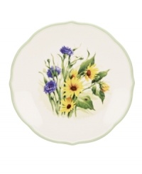 Garden party. The Floral Meadow Sunflower accent salad plates bring eternal spring with a bouquet of indigo and gold rooted in resilient everyday porcelain. A scalloped edge adds to the charm of the graceful mix-and-match Lenox collection. (Clearance) Garden party. The Floral Meadow Sunflower accent salad plates bring eternal spring with a bouquet of indigo and gold rooted in resilient everyday porcelain. A scalloped edge adds to the charm of the graceful mix-and-match Lenox collection. (Clearance)