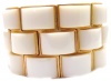 Elegant Two-Tone White & Gold Acrylic Three Layer Square Stretch Wrap Bangle Cuff Bracelet, Adjustable 7-8 Inch Length