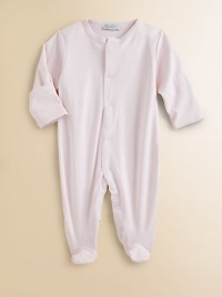 Tiny polka dots and a scalloped trim add to the awe factor of this plush pima cotton one-piece with full snaps for easy on and off.Scalloped crewneckLong sleeves with mitten cuffsFront snapsBottom snapsPima cottonMachine washImported Please note: Number of snaps may vary depending on size ordered. Tiny polka dots and a scalloped trim add to the awe factor of this plush pima cotton one-piece with full snaps for easy on and off.Scalloped crewneckLong sleeves with mitten cuffsFront snapsBottom snapsPima cottonMachine washImported Please note: Number of snaps may vary depending on size ordered.