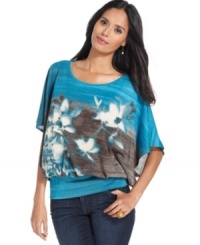 Style&co.'s top features a flattering blouson-style fit and a unique print--perfect for pairing with jeans and heels! Style&co.'s top features a flattering blouson-style fit and a unique print--perfect for pairing with jeans and heels!
