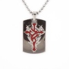 Stainless Steel Men's Polished Red Enamel Tribal Cross Dog Tag Necklace on 22 Inch Ball Chain