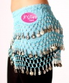 Belly Dancing Hip Scarves - Aqua with Silver Coins
