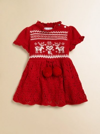 A sweet sweater dress embodies the holiday spirit with an intarsia-knit reindeer and a pretty pointelle-knit skirt.Ruffled crewneckPopcorn-stitched puffed sleevesShoulder buttonsEmpire waist with bow and pom-pom tiePointelle-knit skirtFully linedCotton/WoolDry cleanImported Please note: Number of buttons/snaps may vary depending on size ordered. A sweet sweater dress embodies the holiday spirit with an intarsia-knit reindeer and a pretty pointelle-knit skirt.Ruffled crewneckPopcorn-stitched puffed sleevesShoulder buttonsEmpire waist with bow and pom-pom tiePointelle-knit skirtFully linedCotton/WoolDry cleanImported Please note: Number of buttons/snaps may vary depending on size ordered.