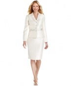 You're sure to shine for any special occasion in Kasper's skirt suit. Elegant embroidery at the waist and shantung fabric offer luxe touches to this tailored classic.