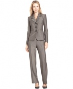 A unique fabric with a touch of shine enhances this elegant pantsuit from Le Suit. Add a satin blouse or a colorful shell to complete the look.