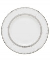 Inspired by the trim on an elegant couture gown, this graceful dinnerware and dishes collection from Lenox features an intricate platinum border that combines harmoniously with white bone china for unparalleled style.