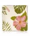 Feel like you're on holiday with Clay Art's tropical Hibiscus salad plates, featuring rosy pink blooms and a rustic cocoa-brown rim in dishwasher-safe earthenware. (Clearance)