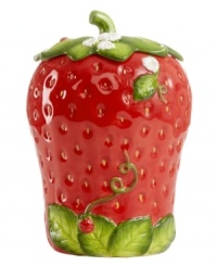Ripe for the taking, the Strawberry cookie jar from Martha Stewart Collection has all the appeal of summer's juiciest fruit. Remove the stem and fill with your favorite treats. Ripe for the taking, the Strawberry cookie jar from Martha Stewart Collection has all the appeal of summer's juiciest fruit. Remove the stem and fill with your favorite treats.