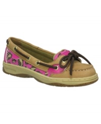 Seaworthy stylish. She'll look sweet in these Leopard Angelfish boat shoes from Sperry, built for long seaside strolls. Seaworthy stylish. She'll look sweet in these Leopard Angelfish boat shoes from Sperry, built for long seaside strolls.