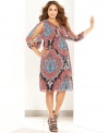 Snag standout style with INC's plus size split-sleeve dress, broadcasting a vivacious print! (Clearance)