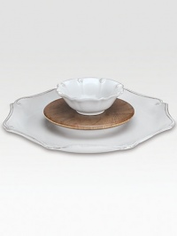 Coordinating set includes durable stoneware serving platter with center opening that's fit for the accompanying wood cutting board insert (for cheese) or chip-and-dip bowl. Machine wash Platter: 15 diam Imported Coordinating set includes durable stoneware serving platter with center opening that's fit for the accompanying wood cutting board insert (for cheese) or chip-and-dip bowl. Machine wash Platter: 15 diam Imported