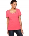 A square neckline with studded and embroidered details make this tee from Karen Scott anything but basic! Pair it with jeans and flats for no-fuss style.