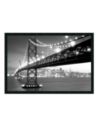 San Francisco's Bay Bridge takes center stage in this elegant black and white print, while the city's skyline glitters softly in the distance. With its easily recognizable landmark and unique perspective, the framed piece lends urban panache to your home. San Francisco's Bay Bridge takes center stage in this elegant black and white print, while the city's skyline glitters softly in the distance. With its easily recognizable landmark and unique perspective, the framed piece lends urban panache to your home.