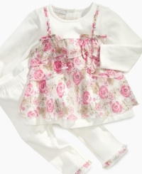Make playtime extra adorable with this sweet flower print ruffle tunic and leggings set from First Impressions Make playtime extra adorable with this sweet flower print ruffle tunic and leggings set from First Impressions