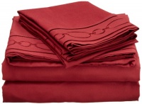 At Home Interlocking Rings Embroidered Queen 75-GSM Microfiber Sheet Set, Burgundy At Home Interlocking Rings Embroidered Queen 75-GSM Microfiber Sheet Set, Burgundy