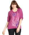 Lend pizzazz to your weekend look with Style&co.'s printed plus size top, finished by a high-low hem.