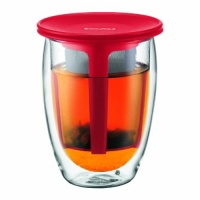 Bodum 12-Ounce Tea for One, Double Wall Glass with Strainer, Red Bodum 12-Ounce Tea for One, Double Wall Glass with Strainer, Red