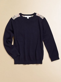 The classic cotton crewneck goes beyond basic with the addition of knit check patches at the shoulders.Ribbed crewneckCheck shoulder patchesLong sleeves with ribbed cuffsRibbed hemCottonHand washImported The classic cotton crewneck goes beyond basic with the addition of knit check patches at the shoulders.Ribbed crewneckCheck shoulder patchesLong sleeves with ribbed cuffsRibbed hemCottonHand washImported