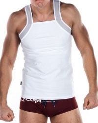 Croota Mens Tank Top, Undershirt, Gymwear, Square Cut, White (Grey Trim) Croota Mens Tank Top, Undershirt, Gymwear, Square Cut, White (Grey Trim)