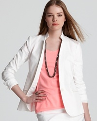 A white Theory blazer is summer's sharpest look--polished over bright tops and button-downs and complete with matching pants and skirts. This iteration is rendered with a hint of stretch, promising to retain its fit through the season and beyond. A white Theory blazer is summer's sharpest look--polished over bright tops and button-downs and complete with matching pants and skirts. This iteration is rendered with a hint of stretch, promising to retain its fit through the season and beyond.