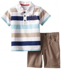 Calvin Klein Boys 2-7 Stripes Polo Shirt With Short, Blue/White, 2T Calvin Klein Boys 2-7 Stripes Polo Shirt With Short, Blue/White, 2T