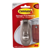 Command Timeless Large Plastic Hook with Metalic Brushed Nickel Finish Command Timeless Large Plastic Hook with Metalic Brushed Nickel Finish