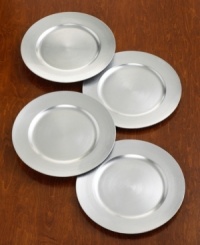 Add some shimmer and shine to a festive table setting. These lacquered silvertone chargers coordinate beautifully with the Charter Club Grand Buffet Platinum dinnerware collection. Add some shimmer and shine to a festive table setting. These lacquered silvertone chargers coordinate beautifully with the Charter Club Grand Buffet Platinum dinnerware collection.