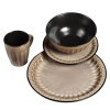 TTU Gallery 16-Piece Reactive Glaze Beads Dinnerware Set, Taupe