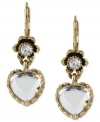 Something you're sure to love. These drop earrings from Betsey Johnson are crafted from gold-tone mixed metal with glass crystal hearts making for a dazzling display. A gold-tone flower detail at the post provides a subtle touch of style. Approximate drop: 1-1/4 inches.