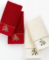Ring in the holiday season in Lenox style. Featuring soft cotton embellished with festive holly-and-ribbon embroidery and tasteful touches of gold, these towels charm your bath with seasonal elegance. Set arrives ready to give in a Lenox box with label.