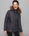 Get ready for winter with a chic faux-fur trimmed puffer from Larry Levine. The fitted, shorter silhouette means plenty of warmth with less bulk.