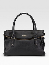 A chic and practical satchel, crafted from textured leather and styled with a foldover flap.Double top handles, 6½ drop Top zip closure Protective metal feet One inside zip pocket Two inside open pockets Cotton lining 16W X 12H X 4D Imported A chic and practical satchel, crafted from textured leather and styled with a foldover flap.Double top handles, 6½ drop Top zip closure Protective metal feet One inside zip pocket Two inside open pockets Cotton lining 16W X 12H X 4D Imported