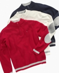 The best pick for fall, this elbow-patch Anthony sweater from Tommy Hilfiger has a quarter-zip neck and full-on prep style. The best pick for fall, this elbow-patch Anthony sweater from Tommy Hilfiger has a quarter-zip neck and full-on prep style.