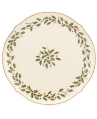 Perfect for entertaining, this round platter is trimmed with gold and a holly motif to match the beloved Lenox Holiday dinnerware collection. Perfect for entertaining, this round platter is trimmed with gold and a holly motif to match the beloved Lenox Holiday dinnerware collection.